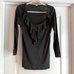 J. Crew Charcoal Gray Ruffle-Neck Shirt Size Small